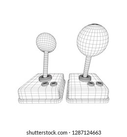 Retro video game controller gamepad joystick. Wireframe low poly mesh vector illustration