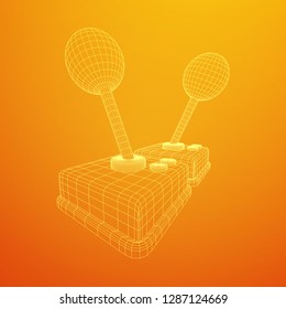 Retro video game controller gamepad joystick. Wireframe low poly mesh vector illustration