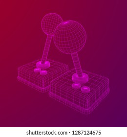 Retro video game controller gamepad joystick. Wireframe low poly mesh vector illustration