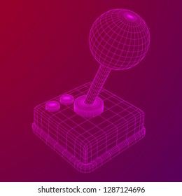 Retro video game controller gamepad joystick. Wireframe low poly mesh vector illustration