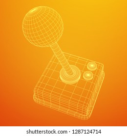 Retro video game controller gamepad joystick. Wireframe low poly mesh vector illustration