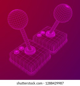 Retro video game controller gamepad joystick. Wireframe low poly mesh vector illustration
