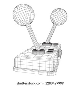 Retro video game controller gamepad joystick. Wireframe low poly mesh vector illustration