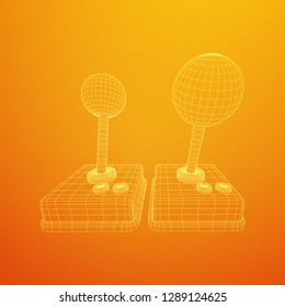 Retro video game controller gamepad joystick. Wireframe low poly mesh vector illustration