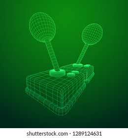 Retro video game controller gamepad joystick. Wireframe low poly mesh vector illustration