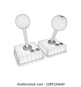 Retro video game controller gamepad joystick. Wireframe low poly mesh vector illustration