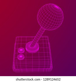 Retro video game controller gamepad joystick. Wireframe low poly mesh vector illustration
