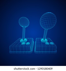 Retro video game controller gamepad joystick. Wireframe low poly mesh vector illustration
