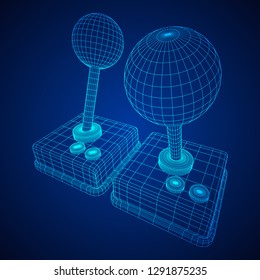 Retro video game controller gamepad joystick. Wireframe low poly mesh vector illustration