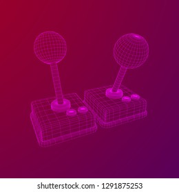 Retro video game controller gamepad joystick. Wireframe low poly mesh vector illustration