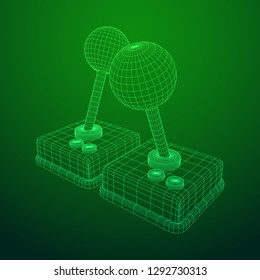 Retro video game controller gamepad joystick. Wireframe low poly mesh vector illustration