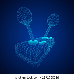 Retro video game controller gamepad joystick. Wireframe low poly mesh vector illustration