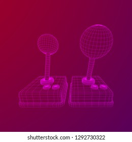 Retro video game controller gamepad joystick. Wireframe low poly mesh vector illustration