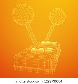 Retro video game controller gamepad joystick. Wireframe low poly mesh vector illustration