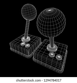 Retro video game controller gamepad joystick. Wireframe low poly mesh vector illustration