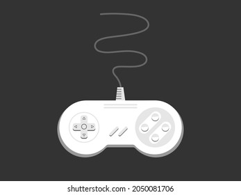 Retro video game controller. Vector minimalist isolated illustration on black background. Game console classic joystick. Game pad for older game consoles
