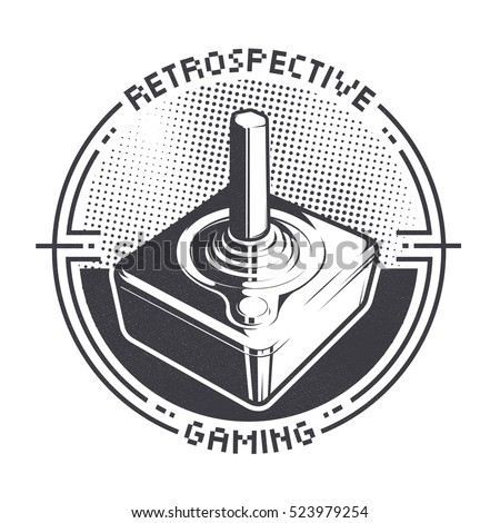 Retro Video Game Joystick from 70's can be used like Badge, Label, Emblem, Sticker, Banner or Poster. Line Art Print Press Style. Vintage Design. Vector Illustration.