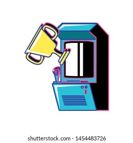 retro video game machine with trophy cup