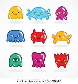 Retro video game monsters set vector illustration