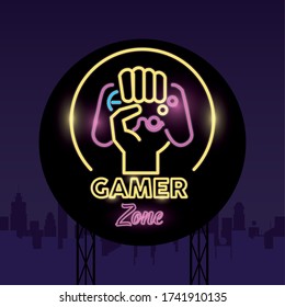 neón de videojuego retro con diseño de ilustración vectorial de control
