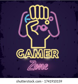 retro video game neon with control vector illustration design