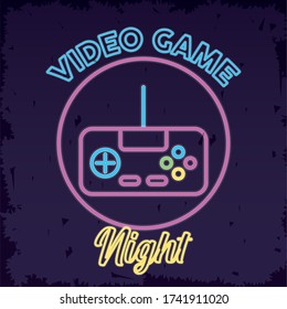 retro video game neon with control vector illustration design