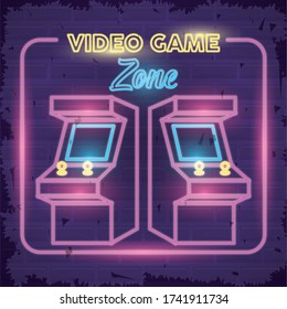 retro video game neon with machines vector illustration design