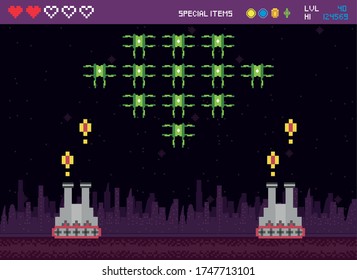 retro video game space pixelated scene vector illustration design