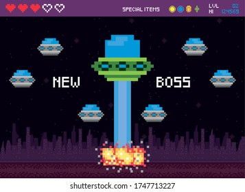 retro video game space pixelated scene vector illustration design