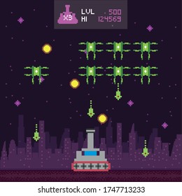 retro video game space pixelated scene vector illustration design