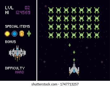 retro video game space pixelated scenes vector illustration design