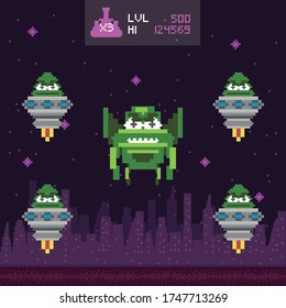 retro video game space pixelated scene vector illustration design