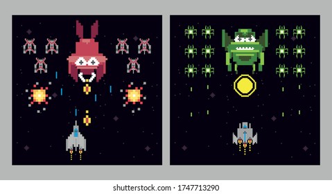 retro video game space pixelated scenes vector illustration design