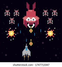 retro video game space pixelated scene vector illustration design