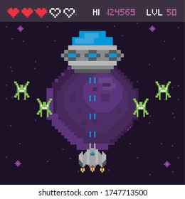 retro video game space pixelated scene vector illustration design