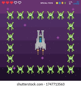 retro video game space pixelated scene vector illustration design