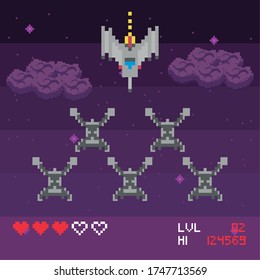 retro video game space pixelated scene vector illustration design