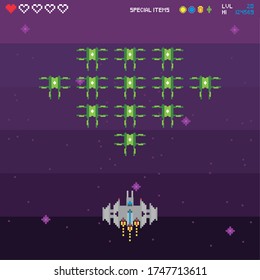 retro video game space pixelated scene vector illustration design