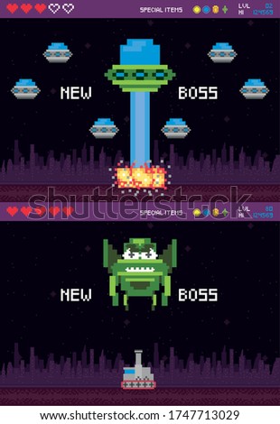 retro video game space pixelated scenes vector illustration design