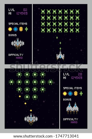 retro video game space pixelated scenes vector illustration design