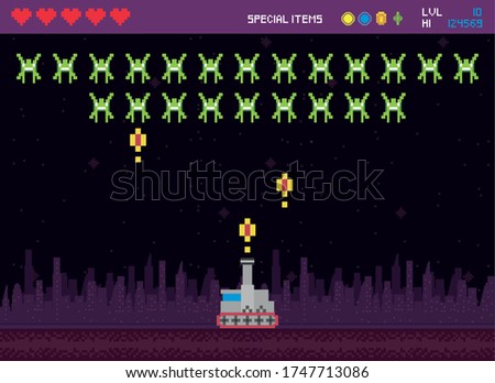 retro video game space pixelated scene vector illustration design
