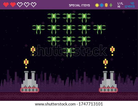 retro video game space pixelated scene vector illustration design