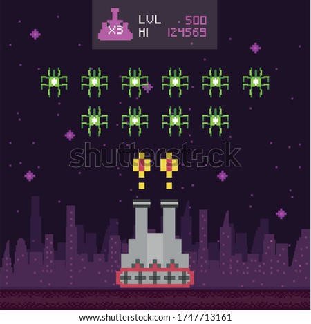 retro video game space pixelated scene vector illustration design