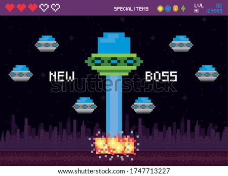 retro video game space pixelated scene vector illustration design