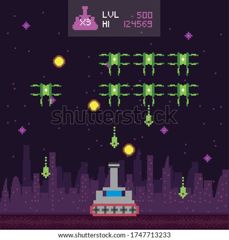 retro video game space pixelated scene vector illustration design