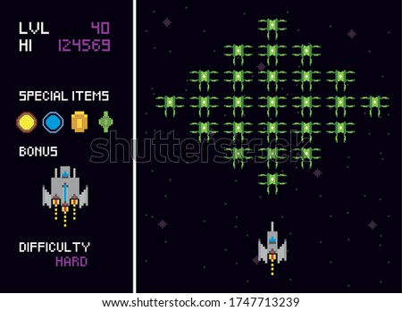retro video game space pixelated scenes vector illustration design