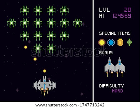 retro video game space pixelated scenes vector illustration design