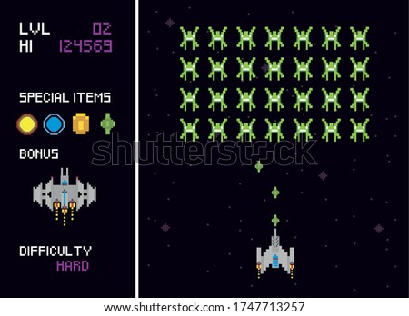 retro video game space pixelated scenes vector illustration design