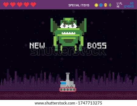 retro video game space pixelated scene vector illustration design