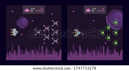 retro video game space pixelated scenes vector illustration design